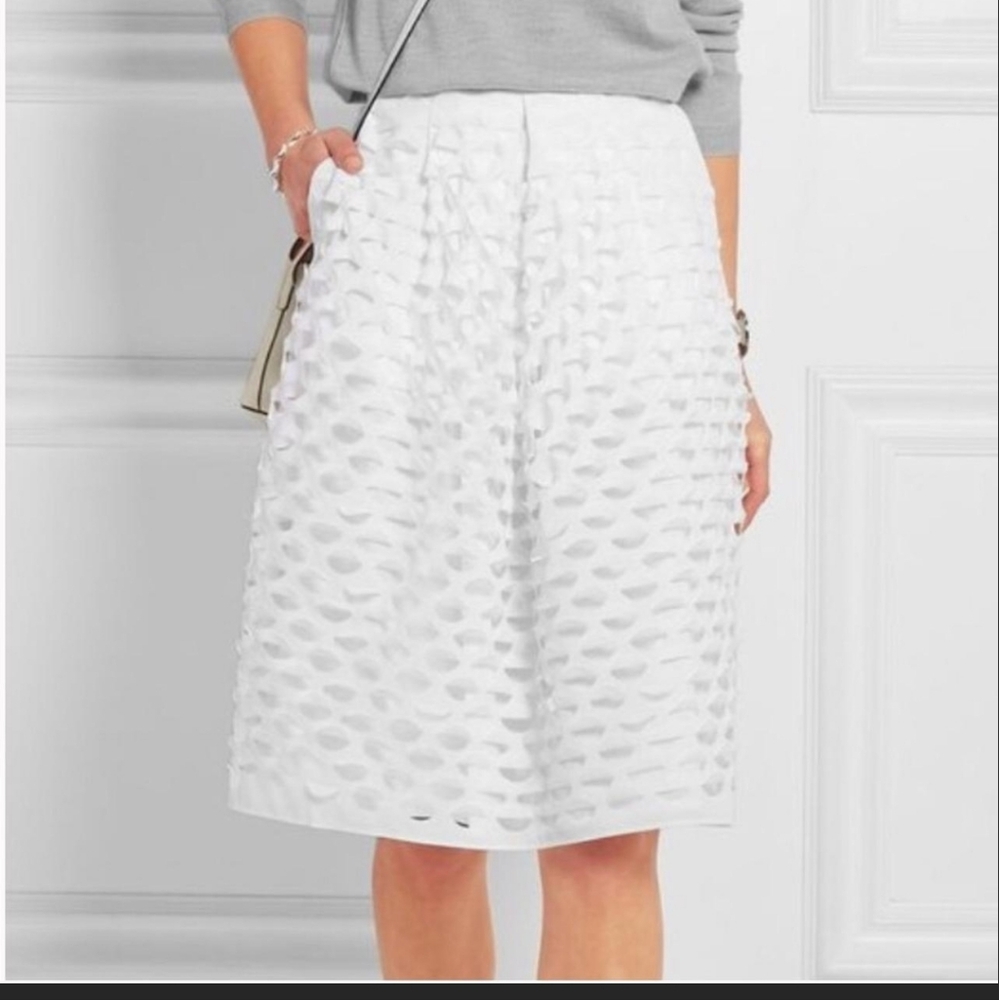 J Crew white cut out midi skirt